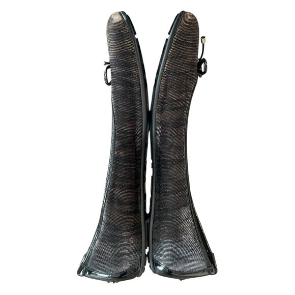 Jimmy Choo Women’s Round Toe Zebra Metallic Plisse Stripe Black Ballet Flats - Picture 10 of 11